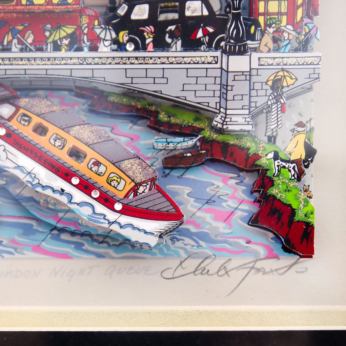 Charles Fazzino- 3D Construction Silkscreen Serigraph "London Night Quene"