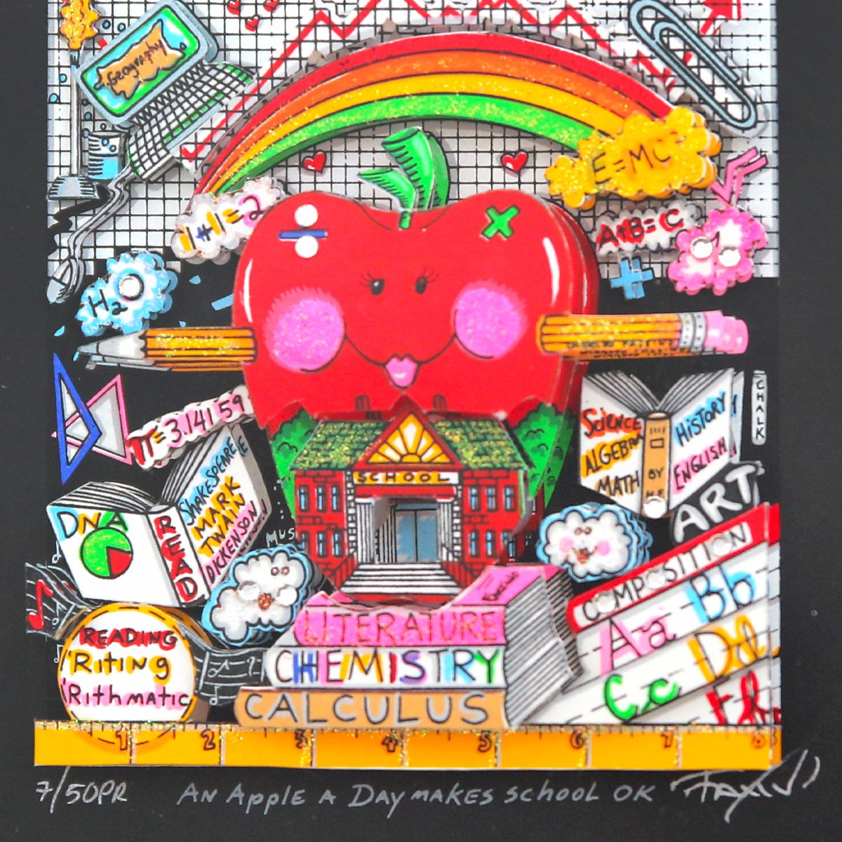 Charles Fazzino- 3D Construction Silkscreen Serigraph "An Apple a Day makes school ok"