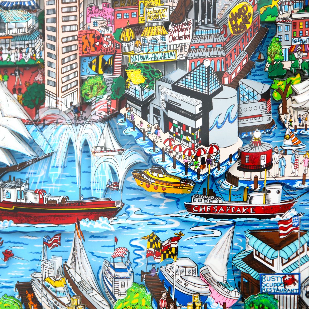 Charles Fazzino- 3D Construction Silkscreen Serigraph "Cracking Crabs in Baltimore"