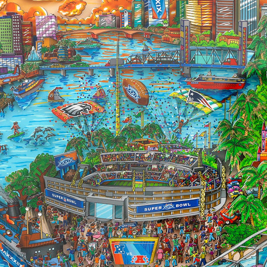 Charles Fazzino- 3D Construction Silkscreen Serigraph "Super Bowl"