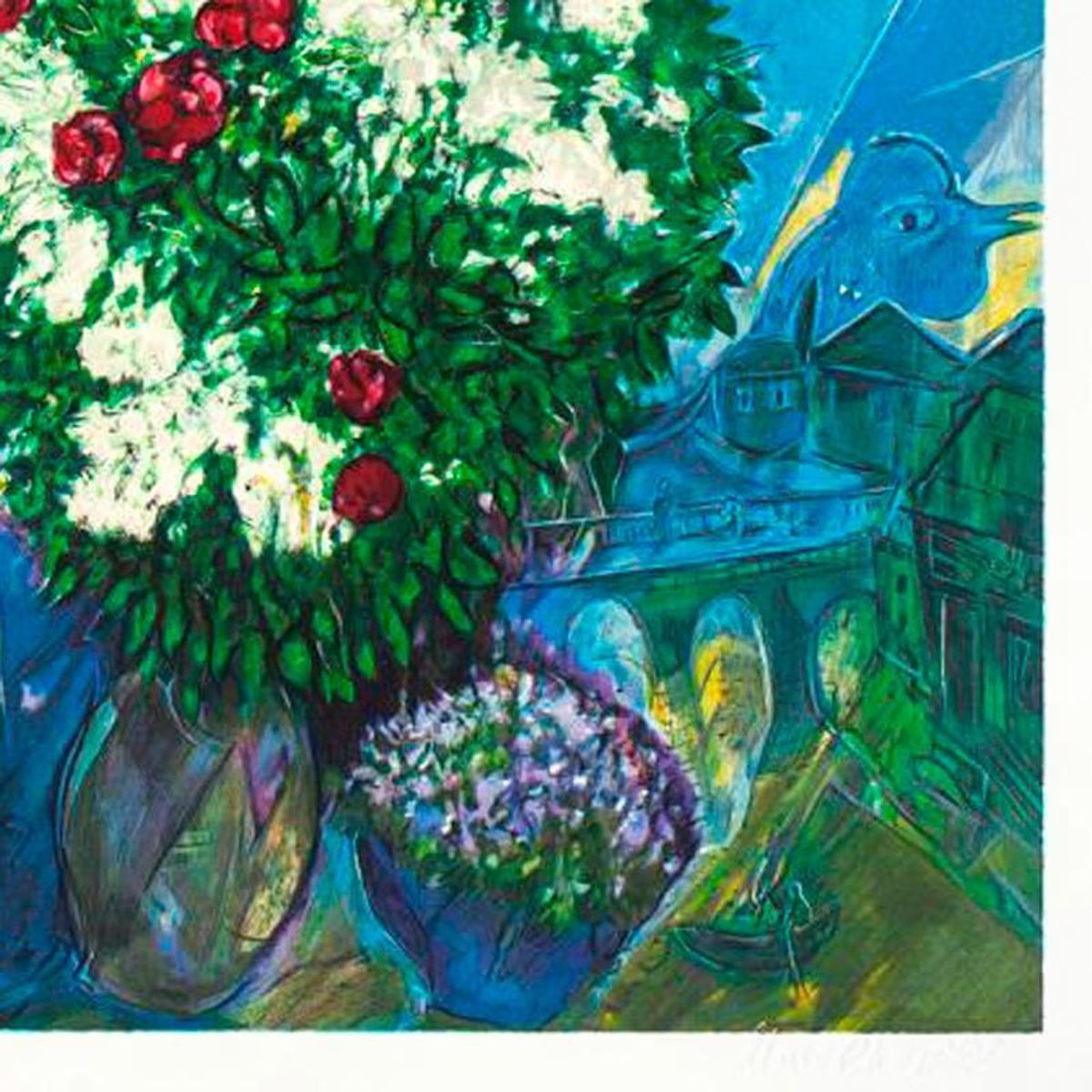 Marc Chagall (1887-1985), "Bouquet Aux Amoureux Volants" Framed Limited Edition Lithograph with Letter of Authenticity.