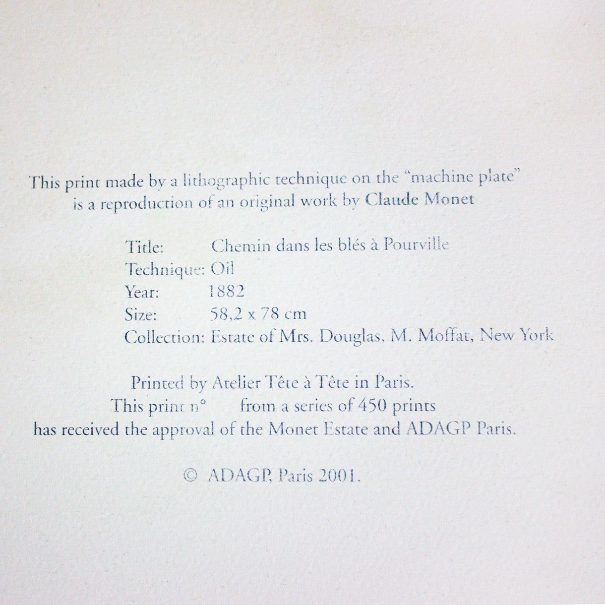 Claude Monet- Lithograph "Chemin Dans Les Bles A Pourville"