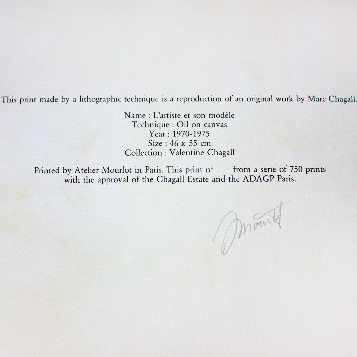 Marc Chagall- Lithograph "L'artiste Et Son Modele"