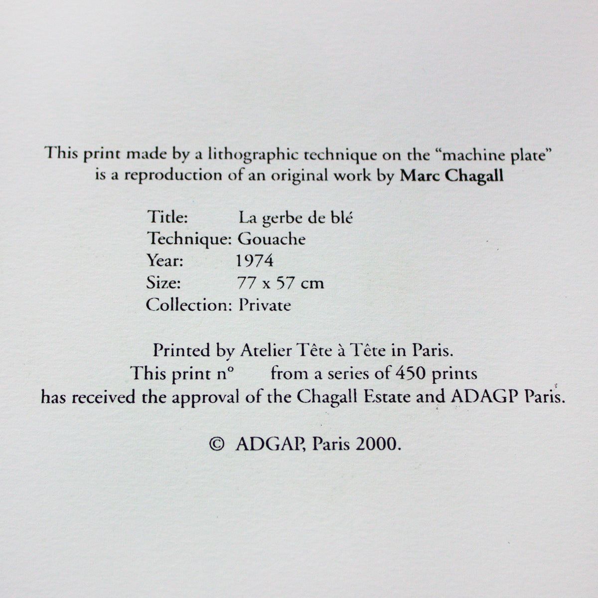 Marc Chagall- Lithograph "La Gerbe De Ble"