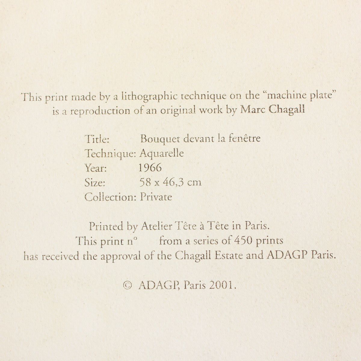 Marc Chagall- Lithograph "Le Bouquet Devant La Fenetre"