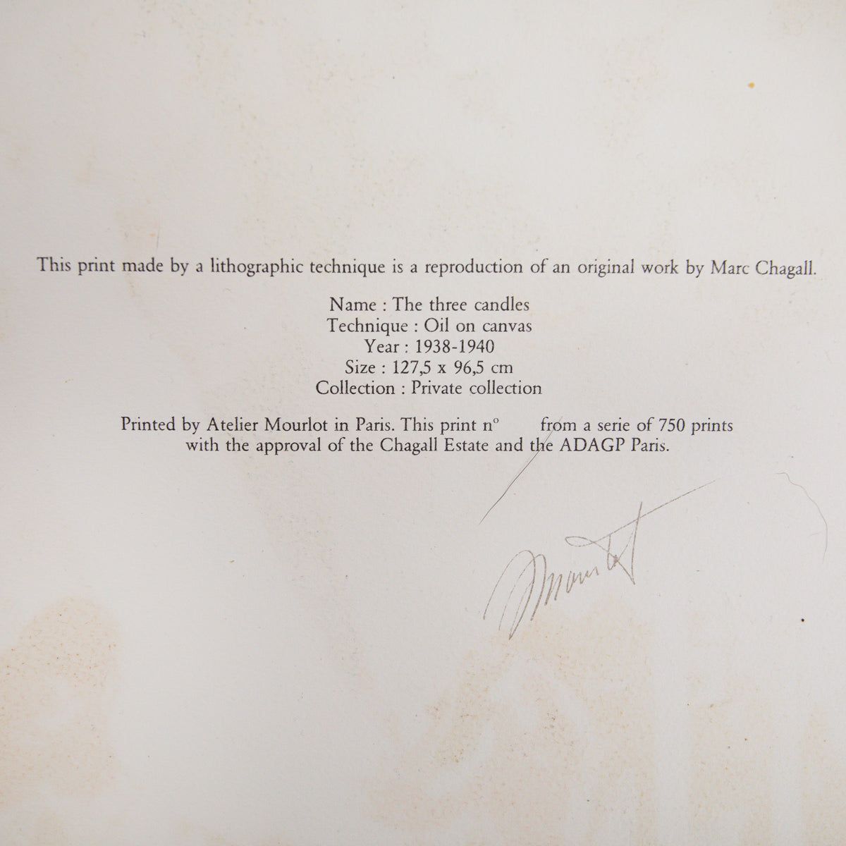 Marc Chagall- Lithograph "Les Trois Cierges"