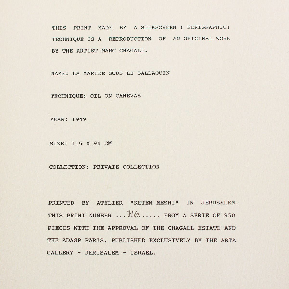 Marc Chagall- Serigraph "Maries Sous Le Baldaquin"