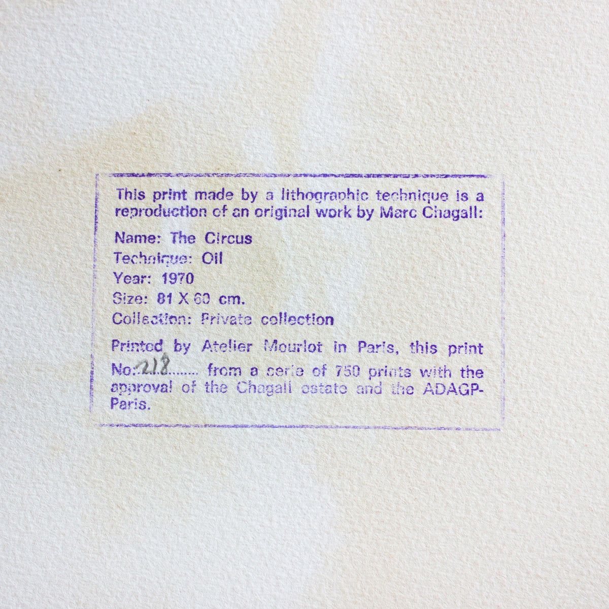 Marc Chagall- Lithograph "The Circus"