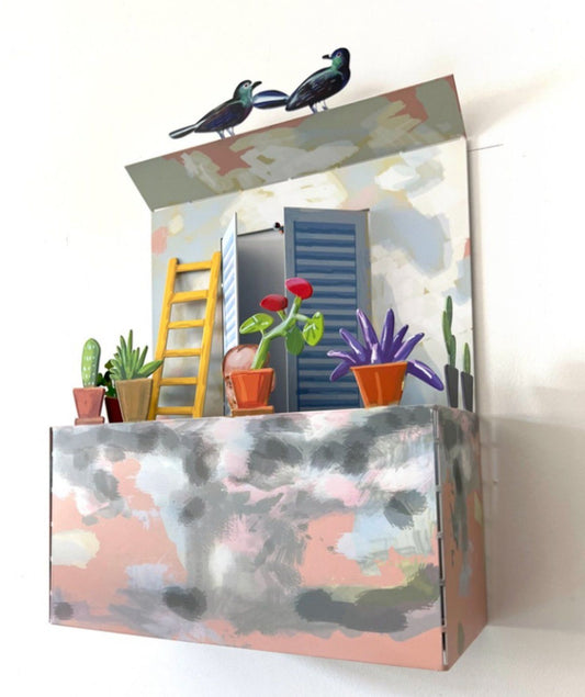 David Gerstein- Print on Steel "BALCONY WITH MAN"