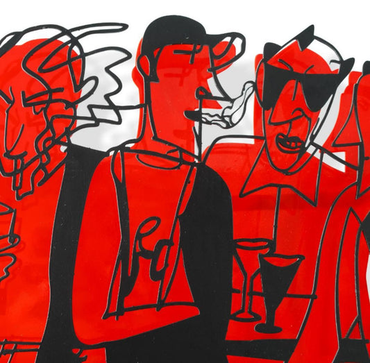 David Gerstein- Mixed Media Cutout Aluminum "Bar series - Bar at night (red)"