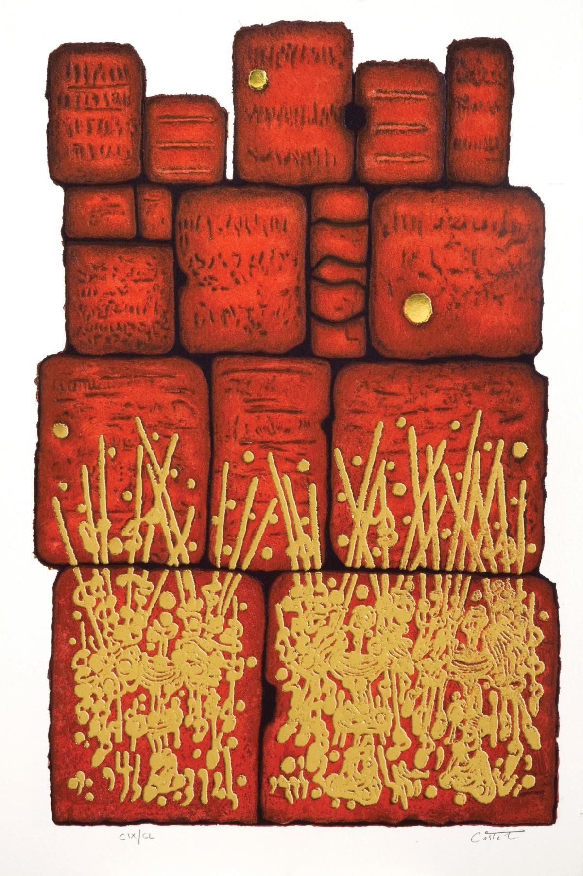 Moshe Castel- Gold Embossed Serigraph "Prayer at the Wall"