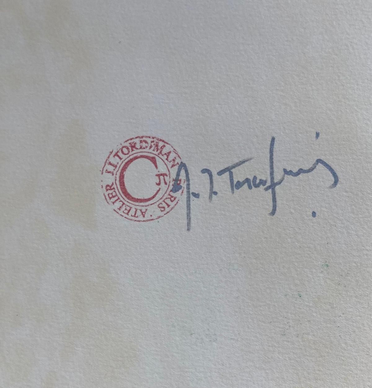 Itzhak Tordjman- Pastel paint over lithograph on paper "From the Woman of Valor series"