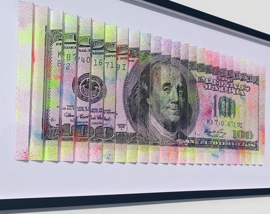 E.M. ZAX- Mixed Media 3D wall sculpture "$100 Bill"