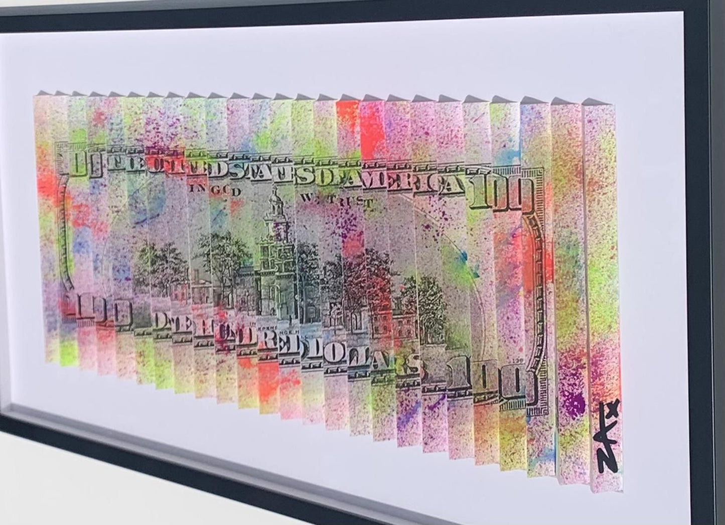 E.M. ZAX- Mixed Media 3D wall sculpture "$100 Bill"