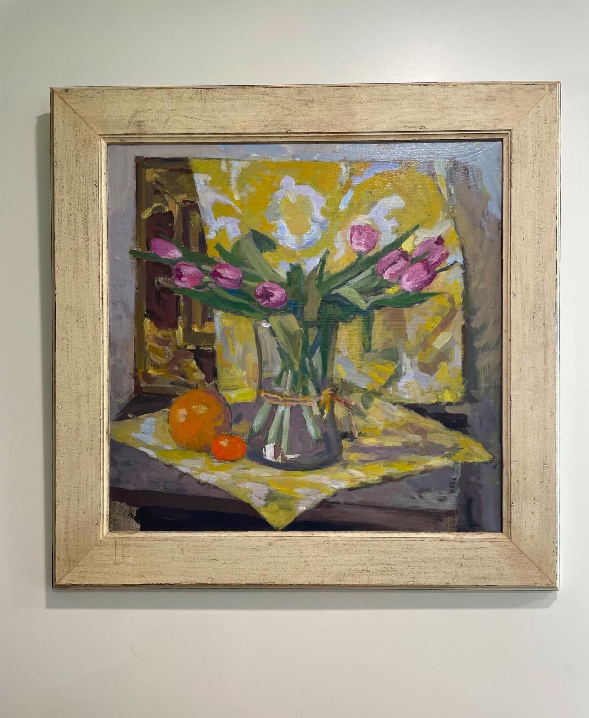 Boris Tyomkin- Original Painting "Pink, Yellow, Orange"