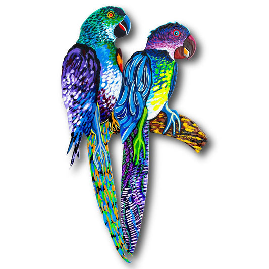 Patricia Govezensky- Original Painting on Laser Cut Steel "Two Parrots"