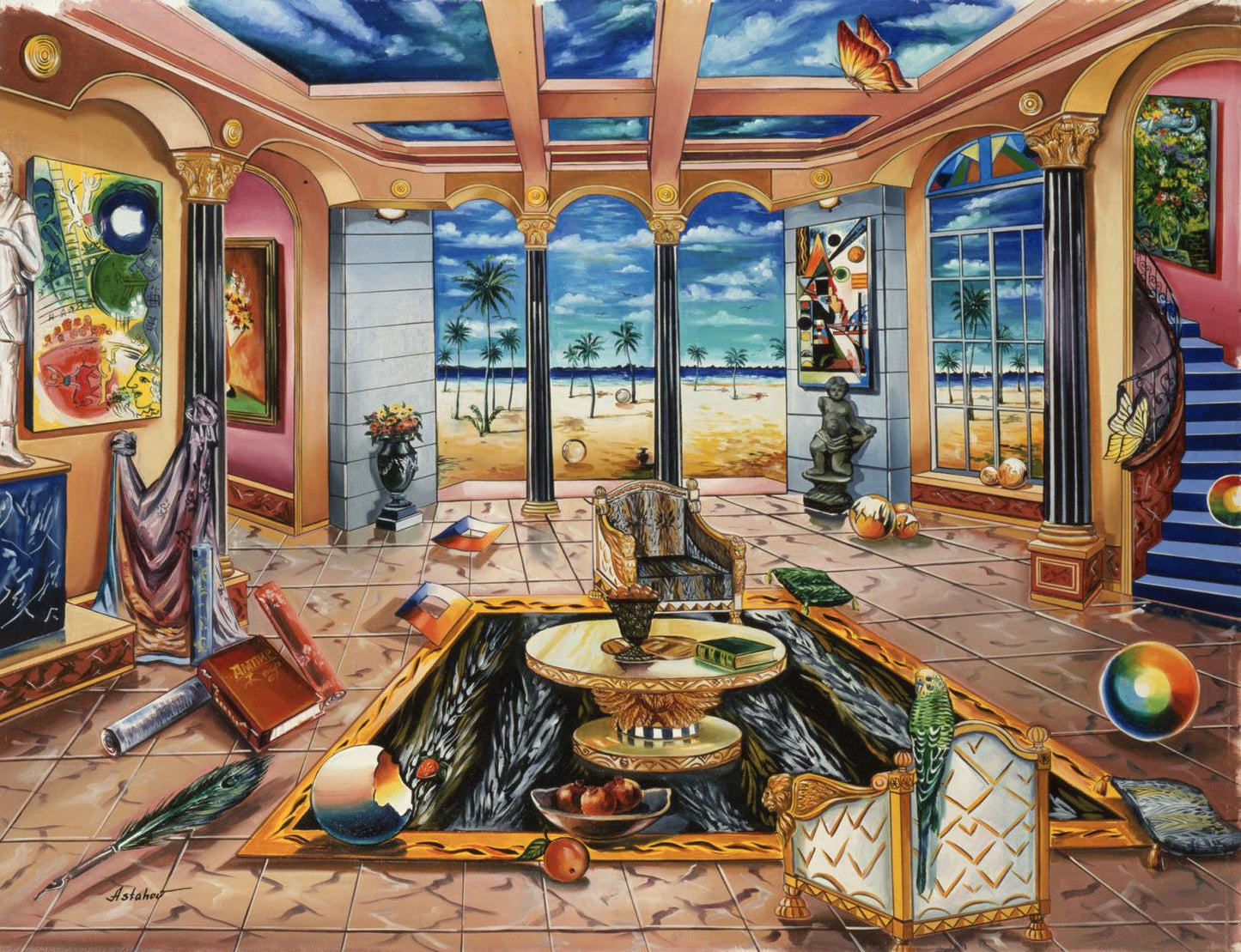 Alexander Astahov- Original Giclee on Canvas "Beach House"