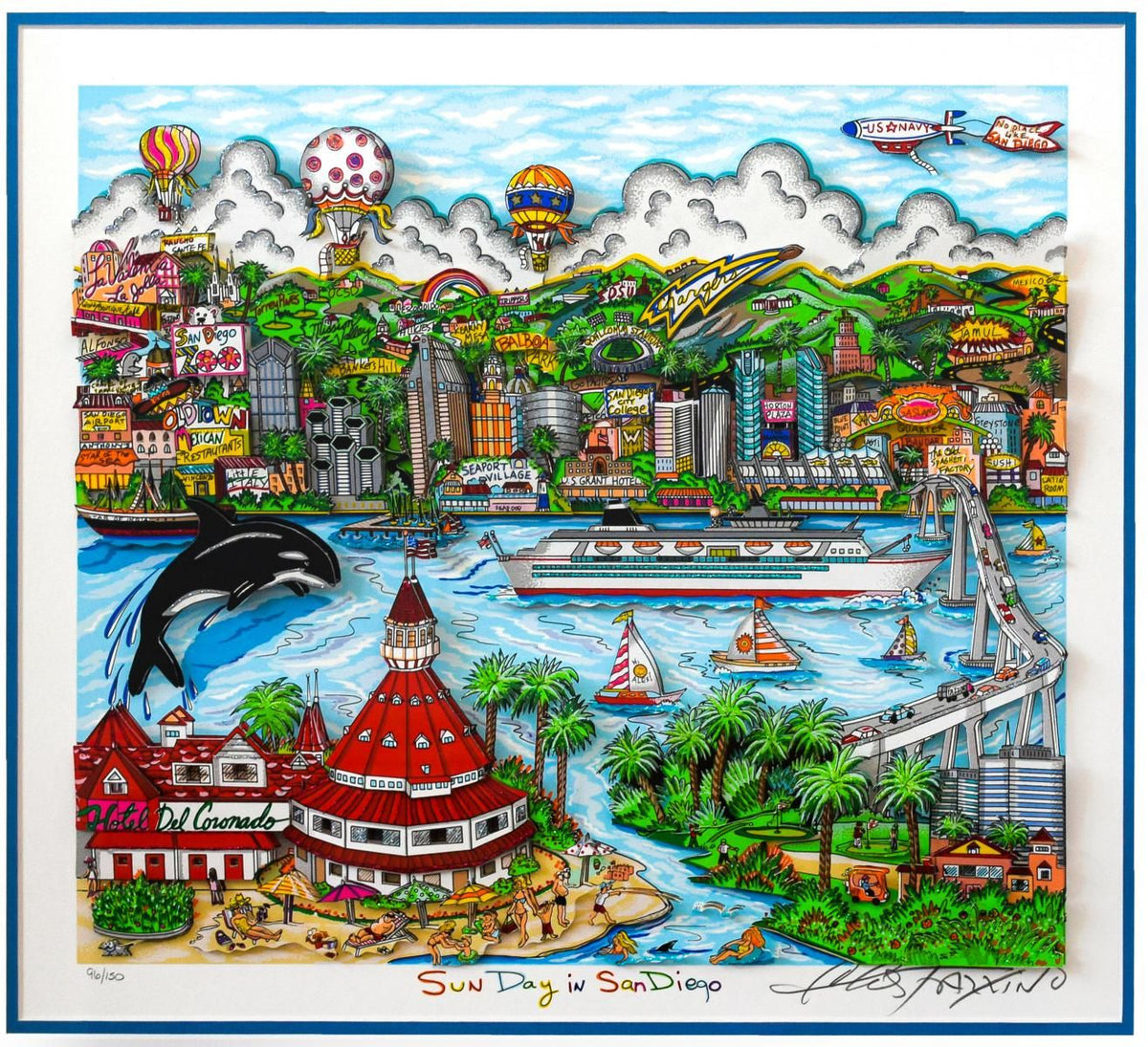 Charles Fazzino- 3D Construction Silkscreen Serigraph "Sun Day in San Diego (Blue)"