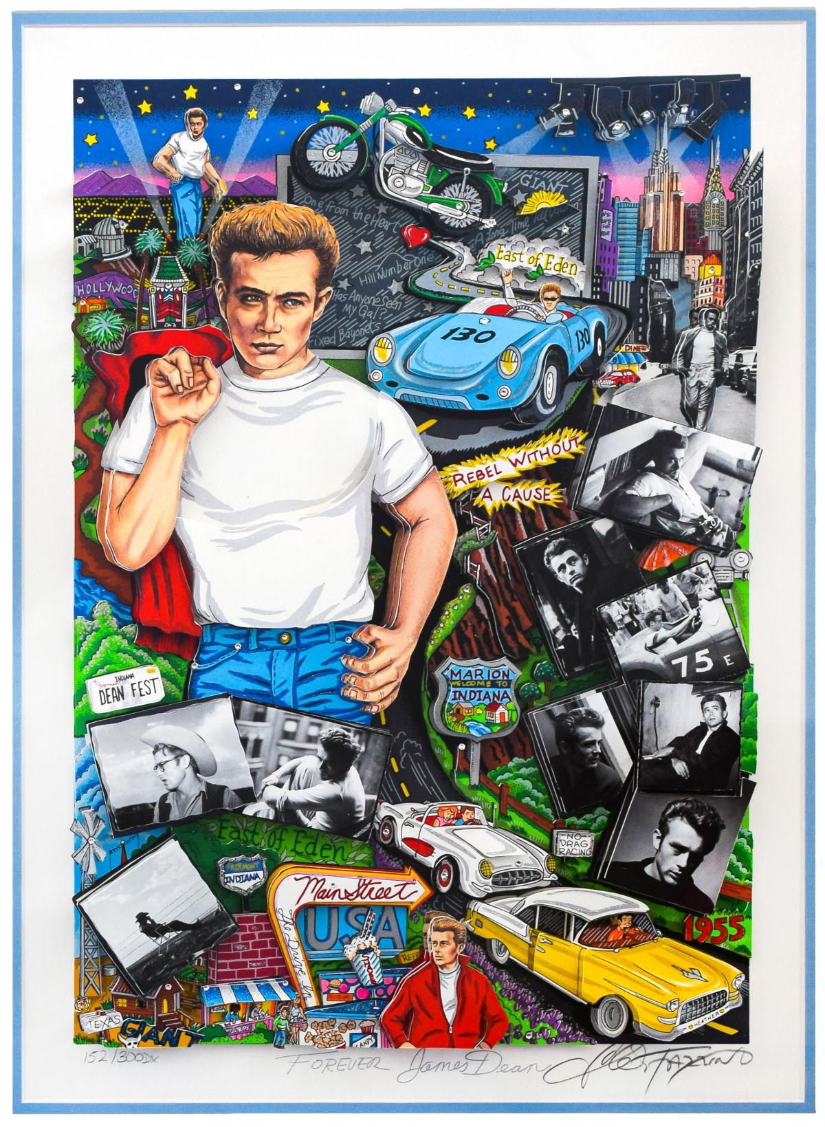 Charles Fazzino- 3D Construction Silkscreen Serigraph "Forever James Dean (Blue)"