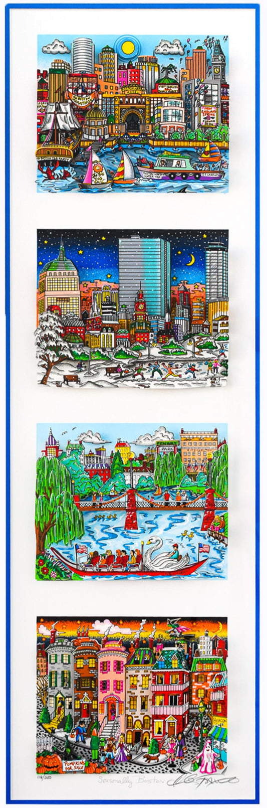 Charles Fazzino- 3D Construction Silkscreen Serigraph "Seasonally Boston (Blue)"