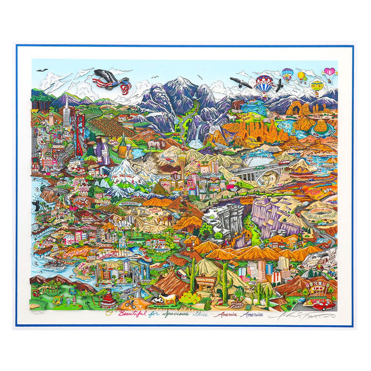 Charles Fazzino- 3D Construction Silkscreen Serigraph "O BEAUTIFUL FOR SPACIOUS SKIES, AMERICA, AMERICA"
