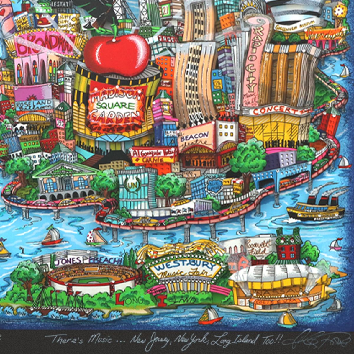 Charles Fazzino- 3D Construction Silkscreen Serigraph "There's Music: New Jersey, New York, Long Island Too!!"