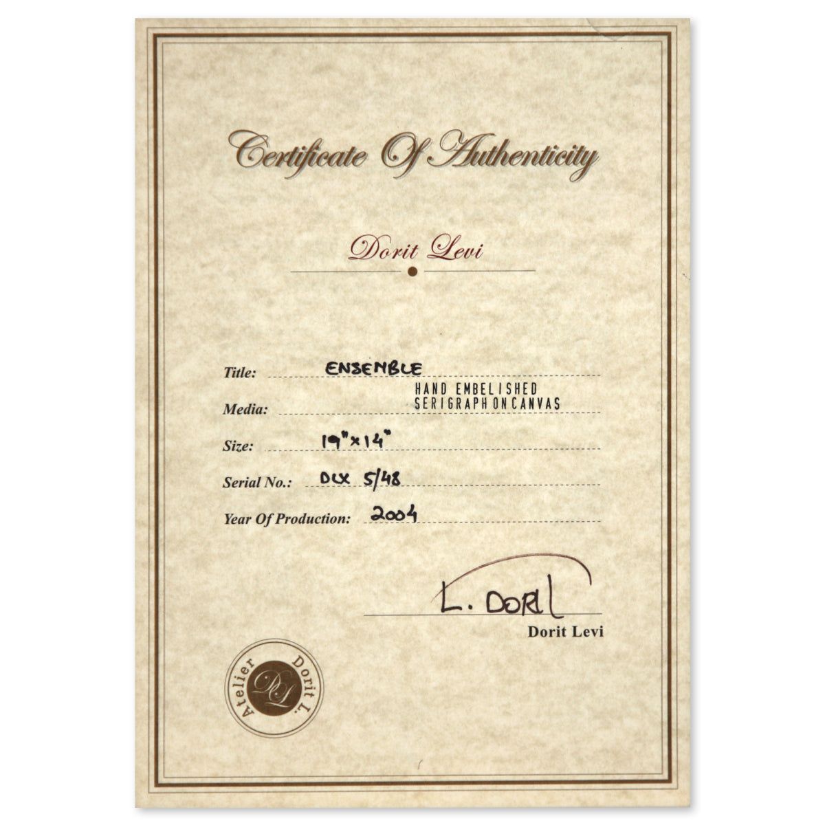 Dorit Levy- Hand Embelished Serigraph on Canvas "Ensemble"