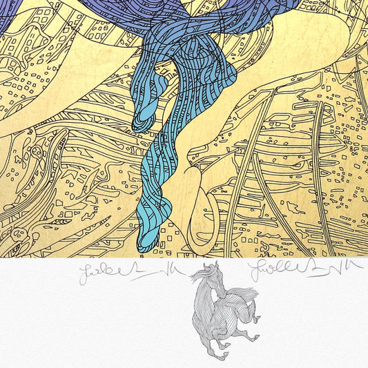 Guillaume Azoulay- Gold Leaf Serigraph "Le Cheval Ilustre"