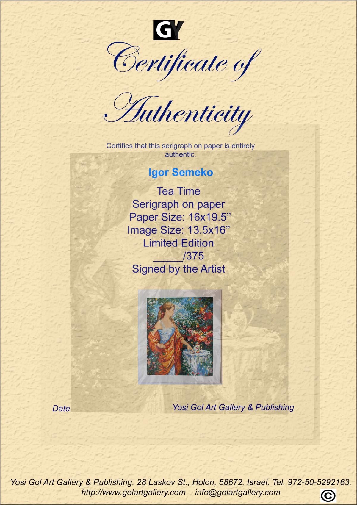 Igor Semeko- Original Serigraph on Paper "Tea Time"