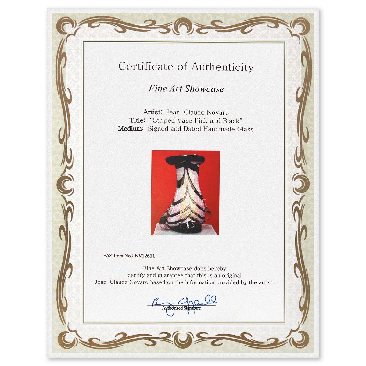 Jean-Claude Novaro- Handmade Glass "Striped Vase Pink and Black"