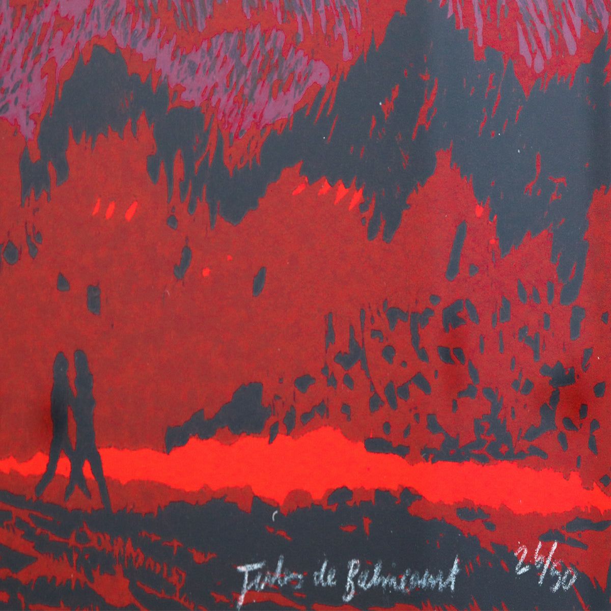 Jules de Balincourt- Five layer woodcut with screenprinted enamel detailing on Heritage Rag paper "It Depends on What Direction You Look In"