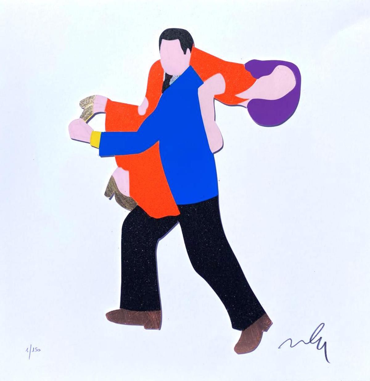 Marco Lodola- Original Serigraph on Paper with golden leaf "VIENI CON ME"