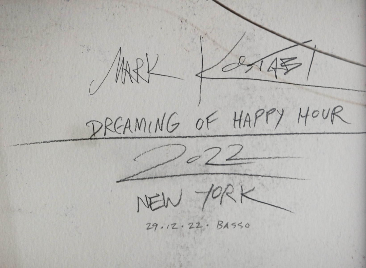 Mark Kostabi- Original Mixed Media on Paper "Dreaming of Happy Hour, 2022"