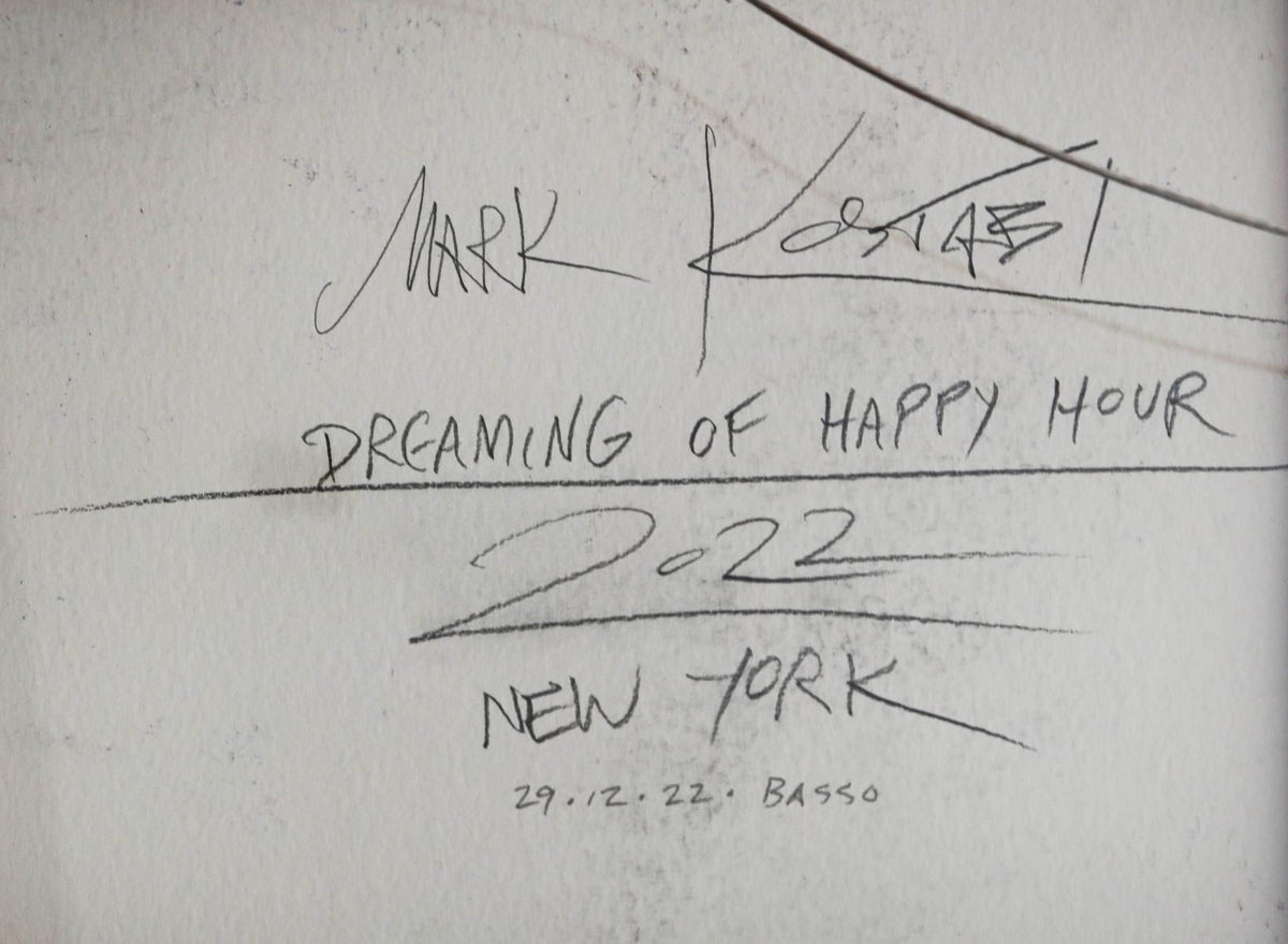 Mark Kostabi- Original Mixed Media on Paper "Dreaming of Happy Hour, 2022"