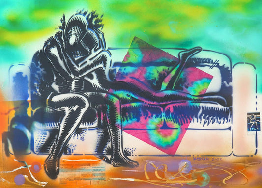 Mark Kostabi- Original Mixed Media on Paper "On Board, 2022"