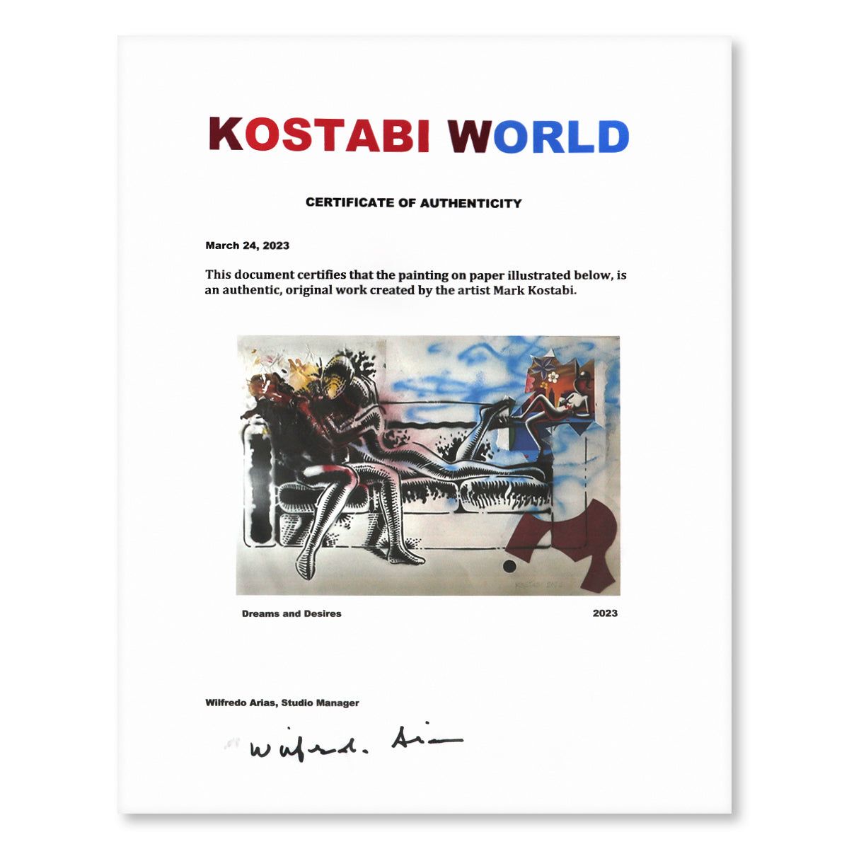 Mark Kostabi- Original Mixed Media on Paper "Dreams and Desires"