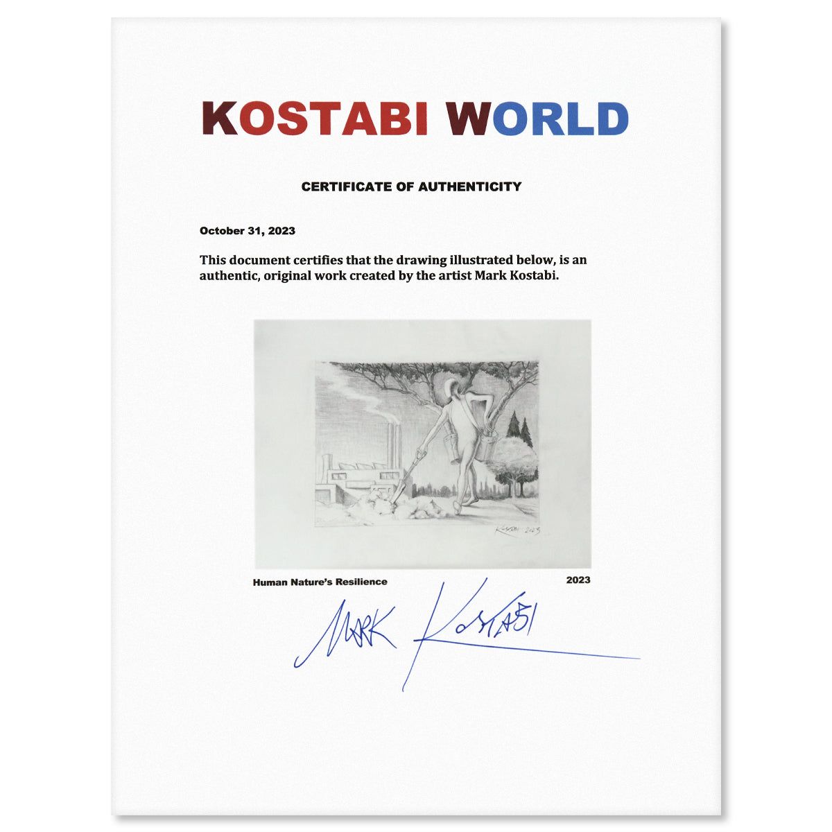 Mark Kostabi- Original Drawing on Paper "Human Nature's Resilience"