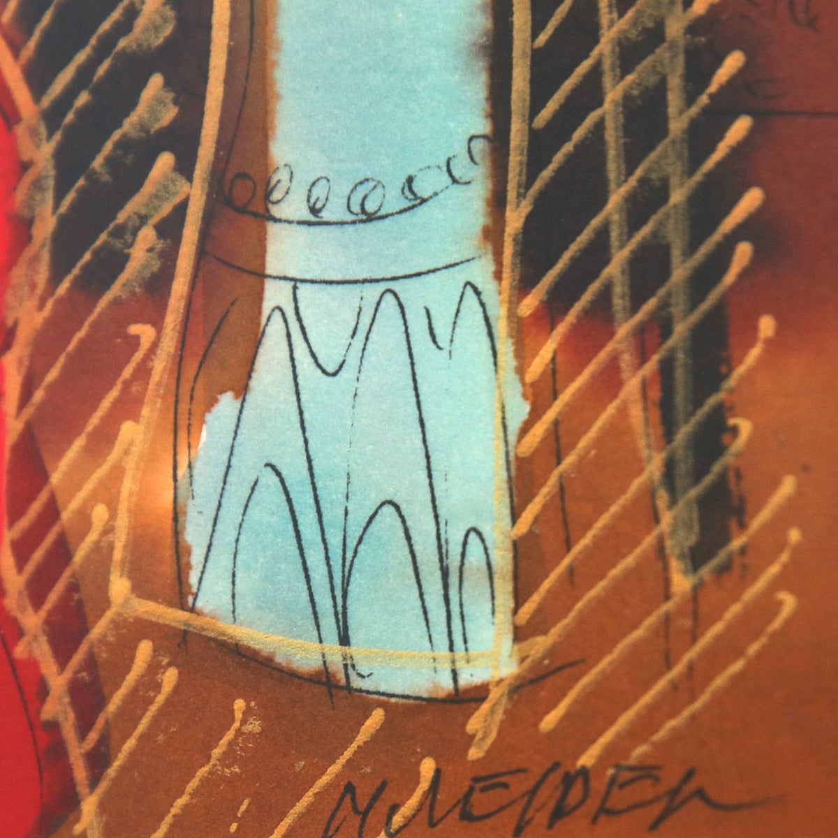 Moshe Leider- Original Mixed Media Watercolor Painting "Untitled"