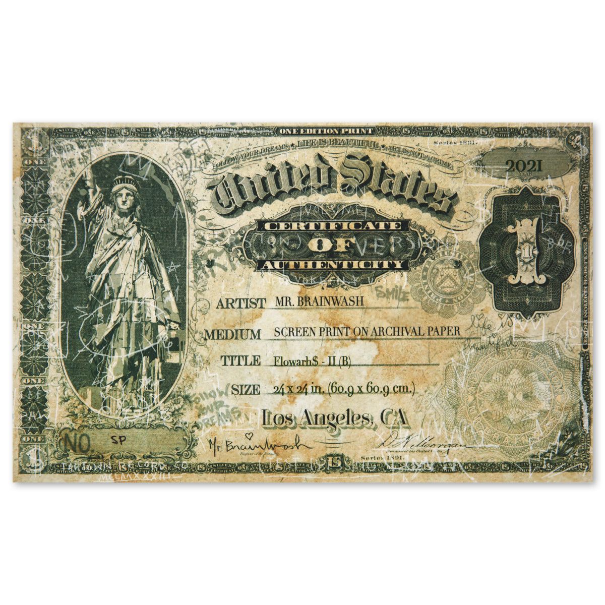 Mr Brainwash- Silkcreen on Paper "Flowarh$ - II (B), 2021"