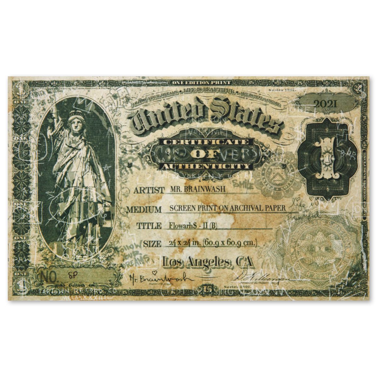 Mr Brainwash- Silkcreen on Paper "Flowarh$ - II (B), 2021"