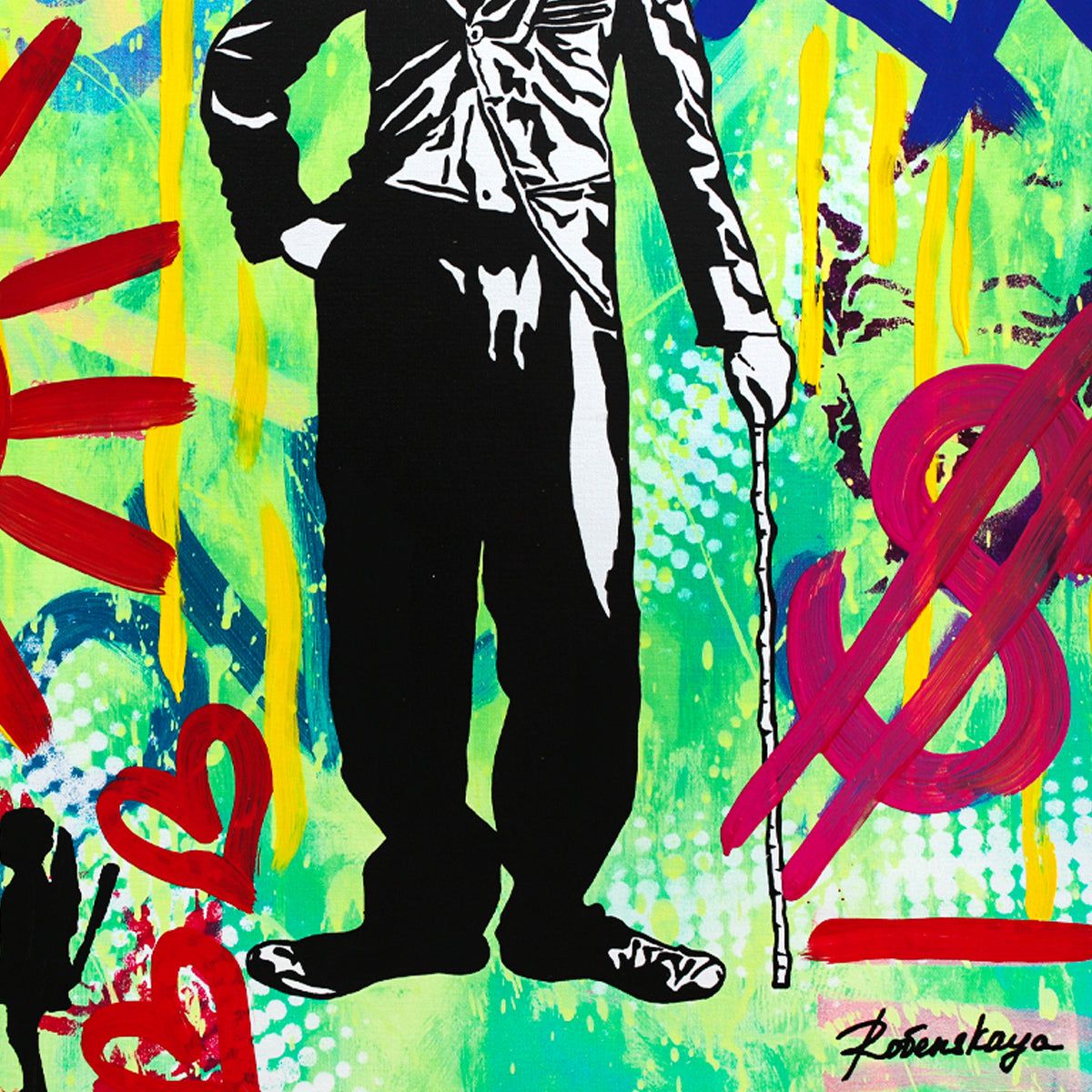 Nastya Rovenskaya- Mixed Media "Chaplin in Green"