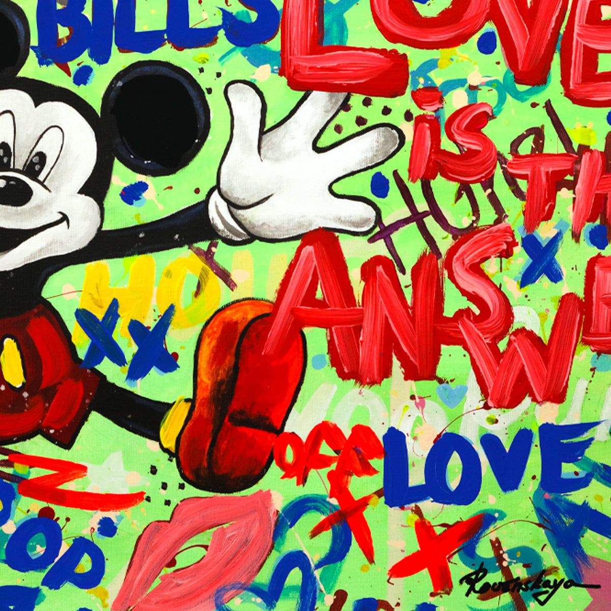 Nastya Rovenskaya- Mixed Media "Mickey Mouse In Love"