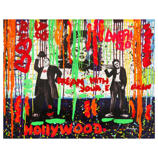 Nastya Rovenskaya- Original Mixed Media on Canvas "Chaplin and Hardy"