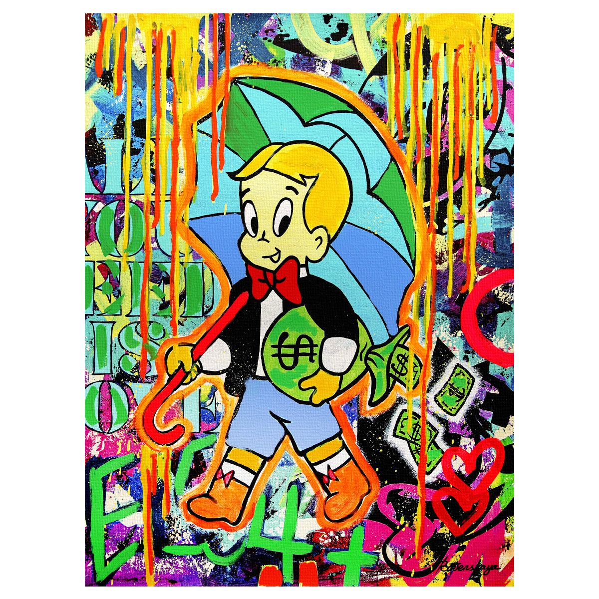 Nastya Rovenskaya- Original Mixed Media on Canvas "Wealth Under Shelter"