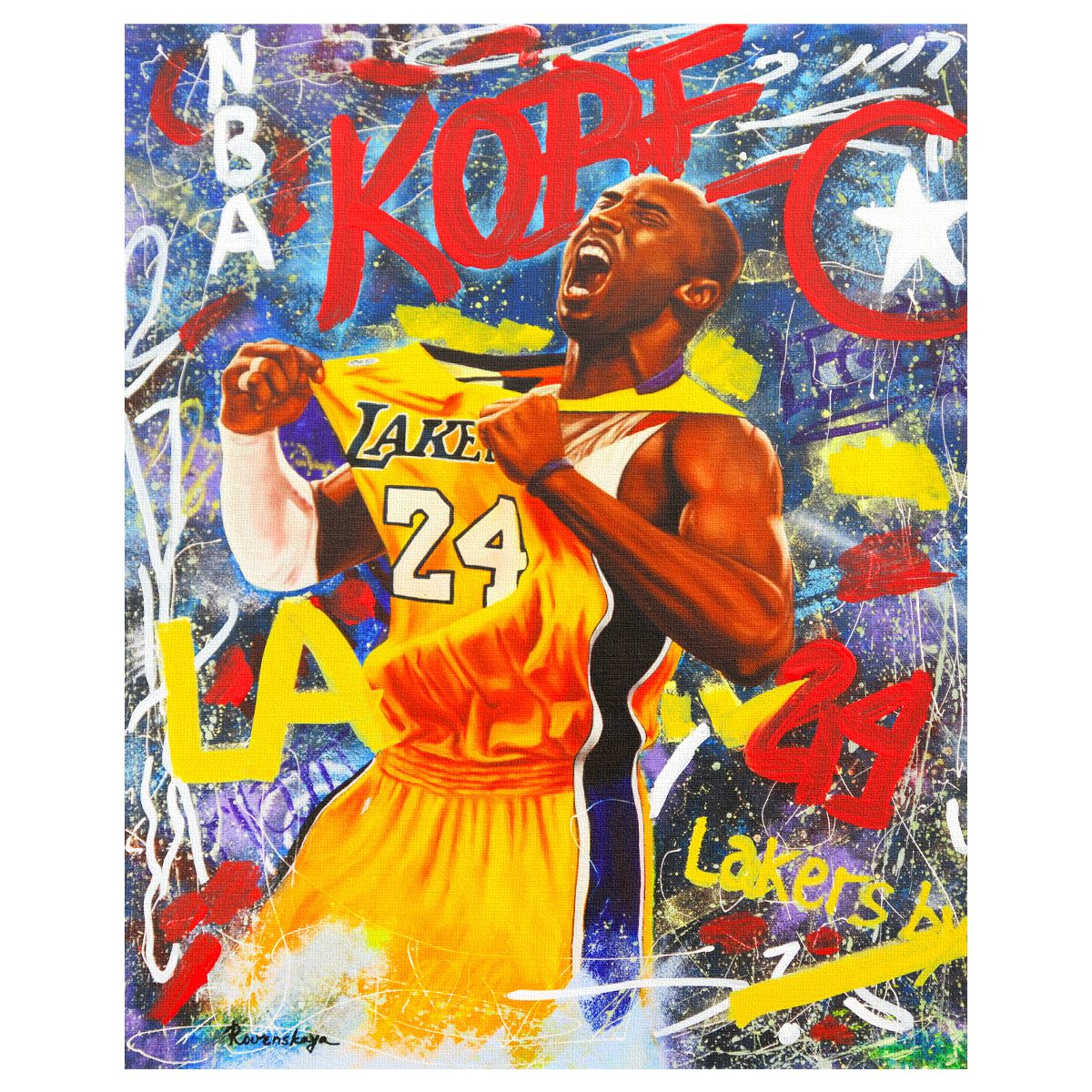 Nastya Rovenskaya- Original Mixed Media on Canvas "Kobe Bryant"