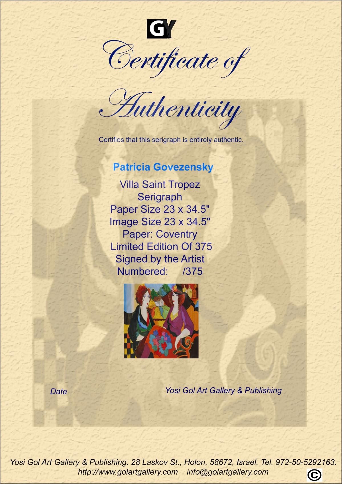 Patricia Govezensky- Original Serigraph on Paper "Villa Saint Tropez"