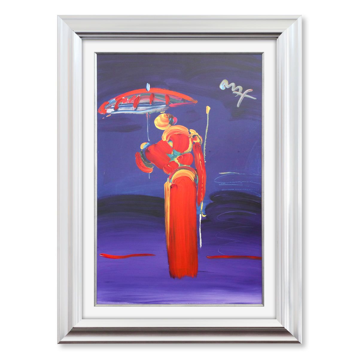 Peter Max- Original Mixed Media "Umbrella Man with Cane"