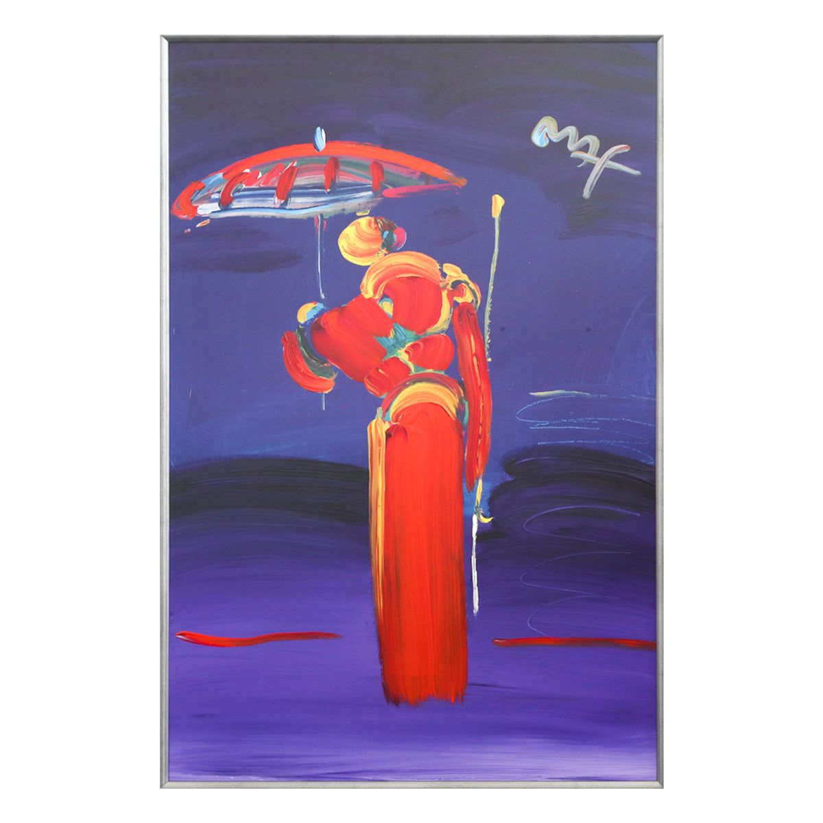 Peter Max- Original Mixed Media "Umbrella Man with Cane"