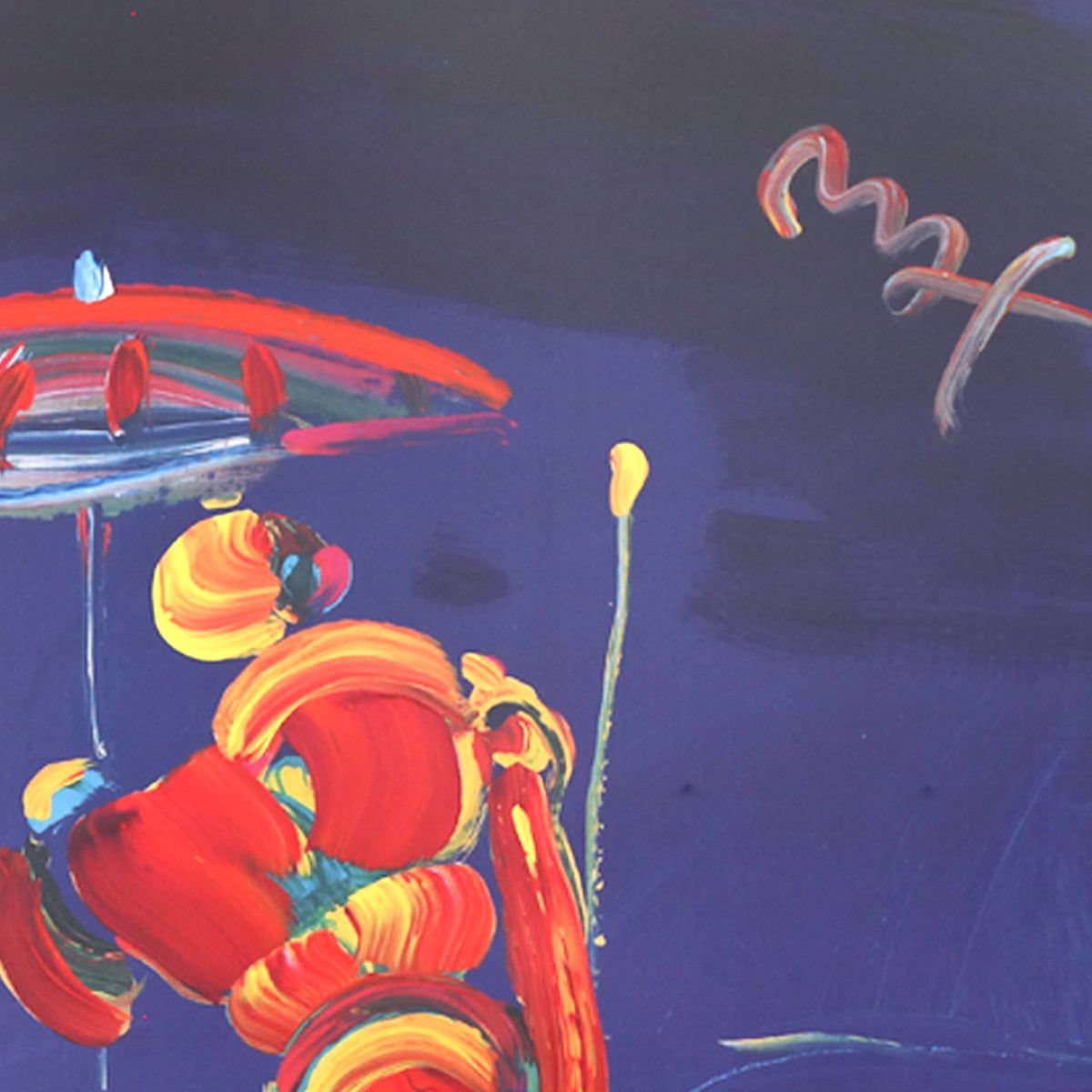 Peter Max- Original Mixed Media "Umbrella Man with Cane"