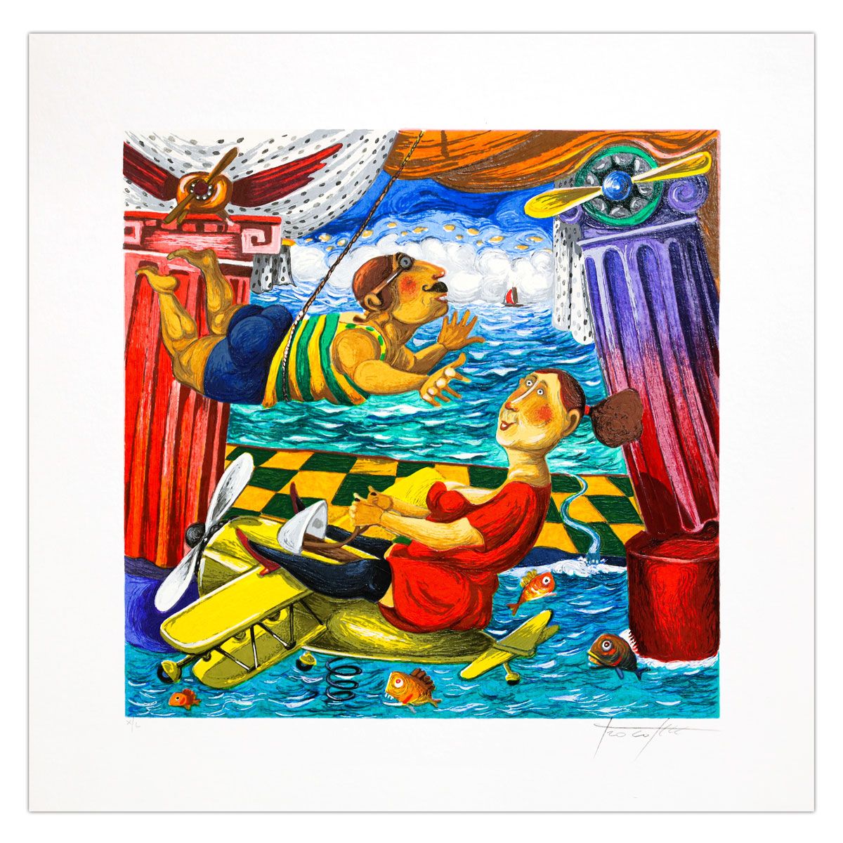 Pino Porcopio- SIlkscreen on Paper "Casa Dell'Aviere"